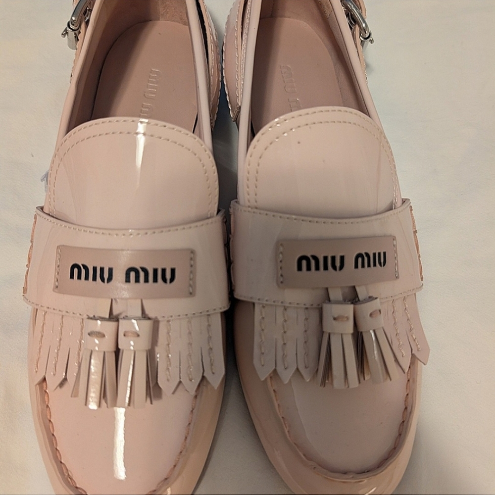 Miu Miu Pink Patent Leather Loafers